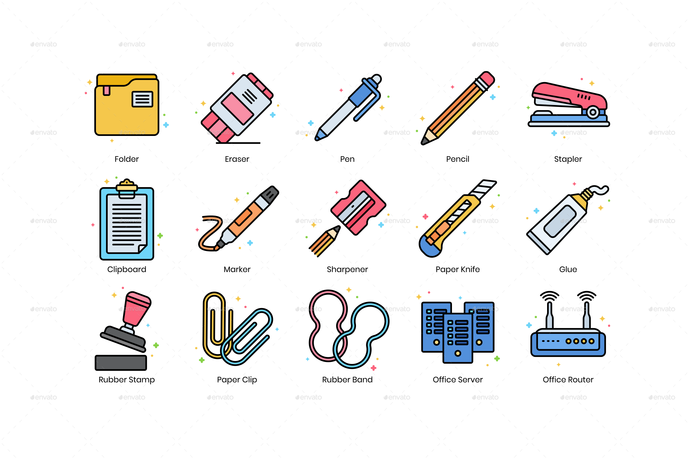 75 Office and Office Supplies Icons Vivid Series by Krafted GraphicRiver